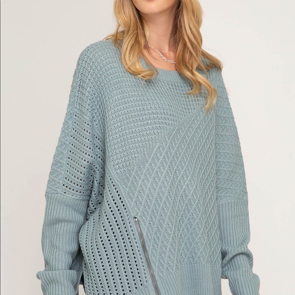 Oversized blue zipper sweater - Picture 3 of 4